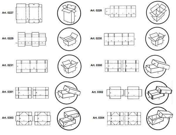 Scatole fustellate di tipo americano con separatori interni fustellati e scatole fondo/coperchio